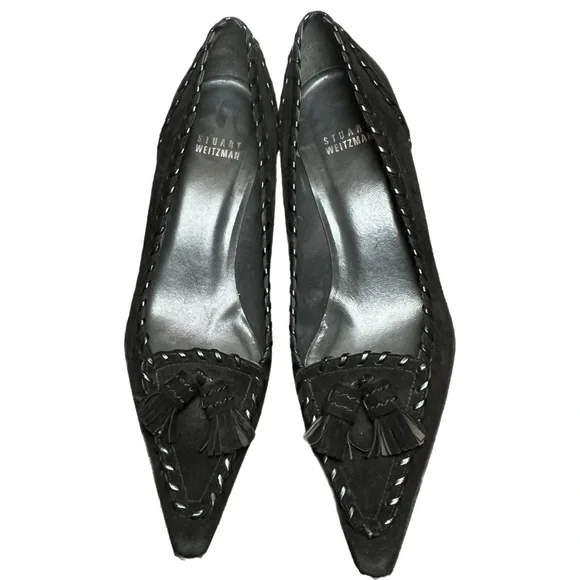 Stuart Weitzman Pointed Toe Heels Black Suede Tassels Size 6.5M - Picture 16 of 16
